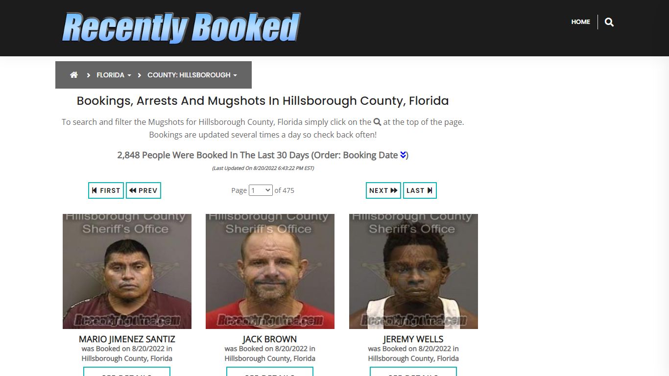 Recent bookings, Arrests, Mugshots in Hillsborough County, Florida